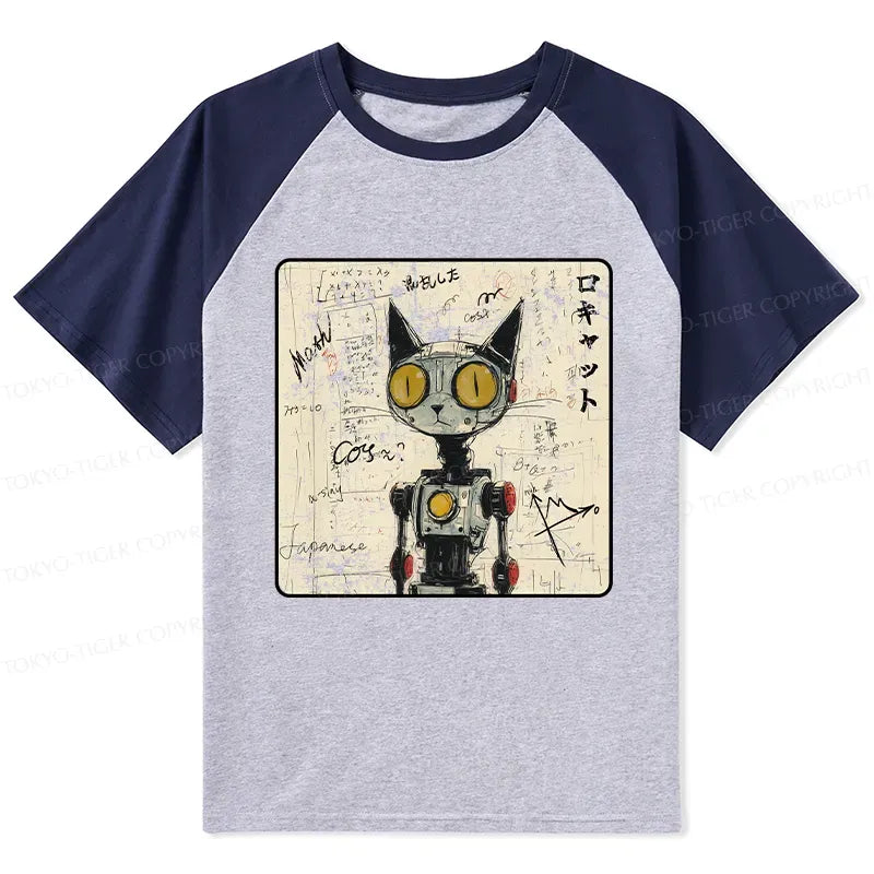 Japanese Robot Cat Raglan T-shirt