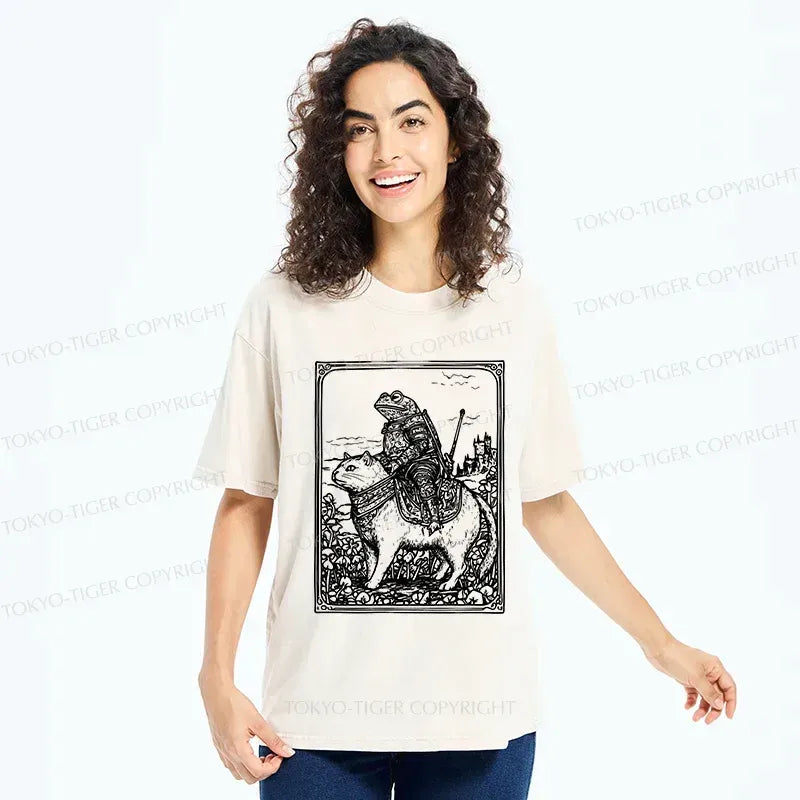 Japanese Frog Knight Riding Cat T-Shirt