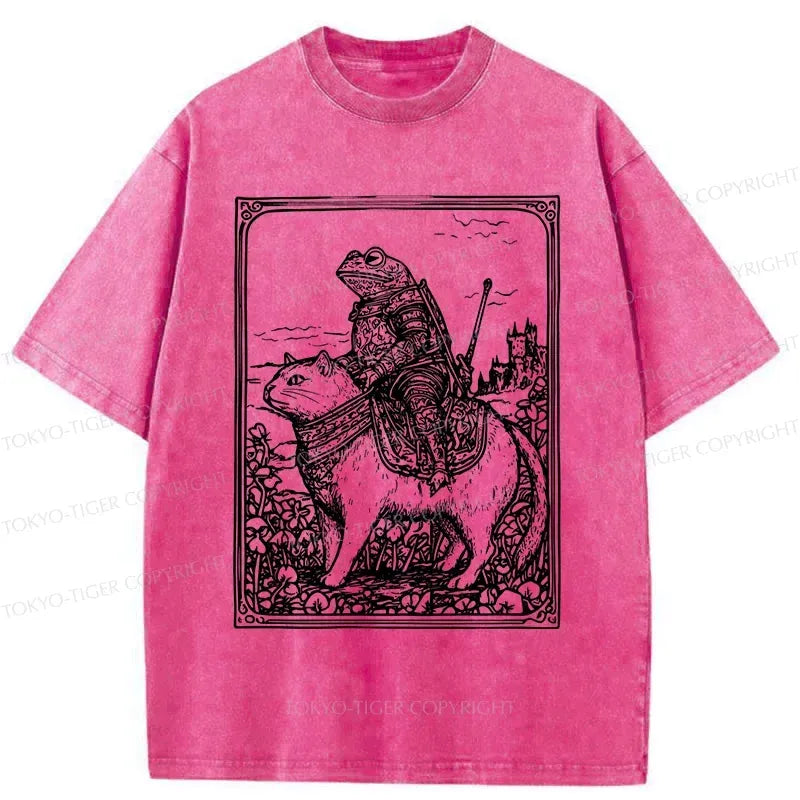 Kyoto-Lion Frog Knight Riding A Cat Washed T-Shirt