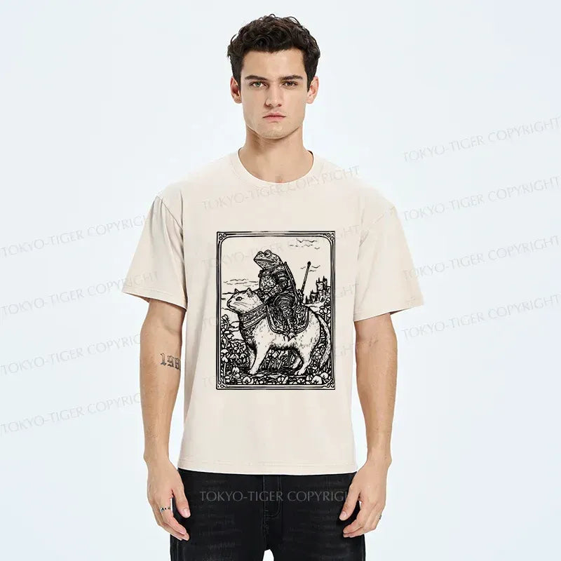 Kyoto-Lion Frog Knight Riding A Cat Washed T-Shirt