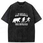 Kyoto-Lion Fat Bear Chasing Fat Man Washed T-Shirt
