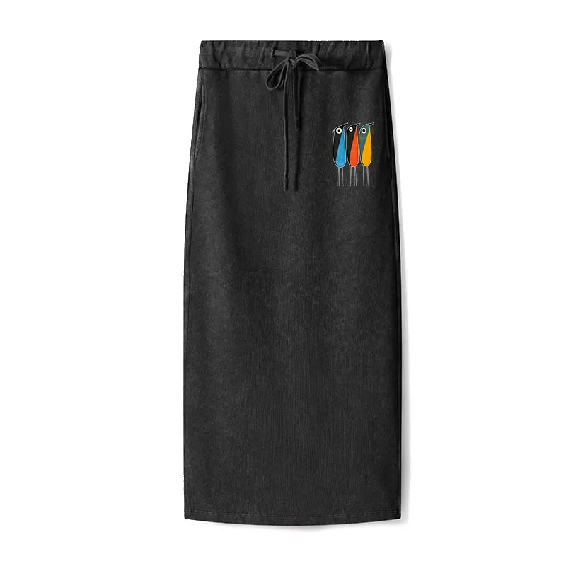Kyoto-Lion Bold Shape Birds Washed Terry Skirt
