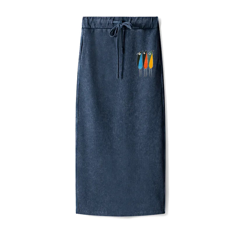 Kyoto-Lion Bold Shape Birds Washed Terry Skirt