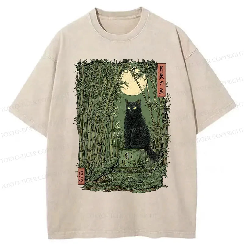 Kyoto-Lion Black Cat In The Bamboo Forest Washed T-Shirt