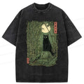 Black Cat in Bamboo Forest Japanese Washed T-Shirt