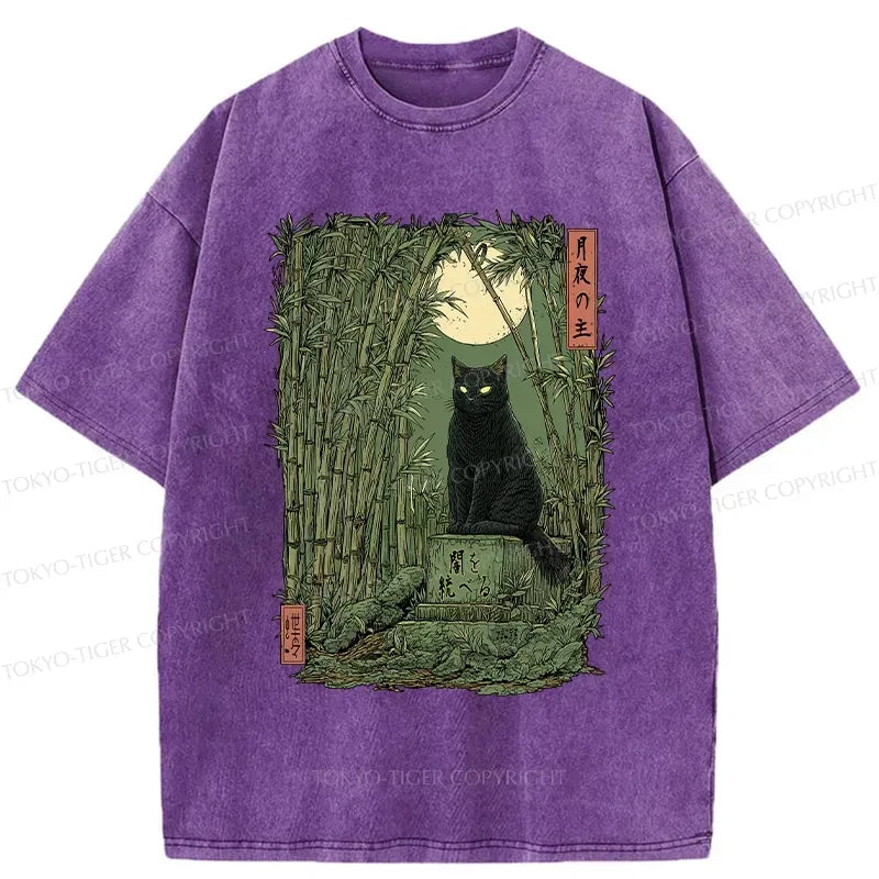 Kyoto-Lion Unisex Black Cat T-Shirt for Streetwear