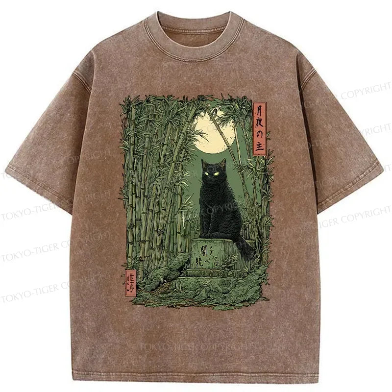 Kyoto-Lion Black Cat In The Bamboo Forest Washed T-Shirt