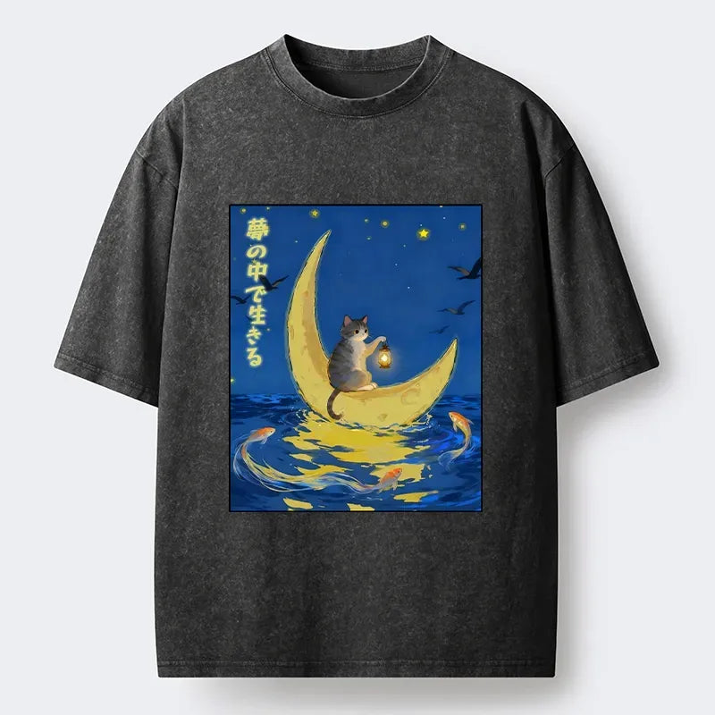 Ukiyo-e Cat Moon Boat T-Shirt Best Seller