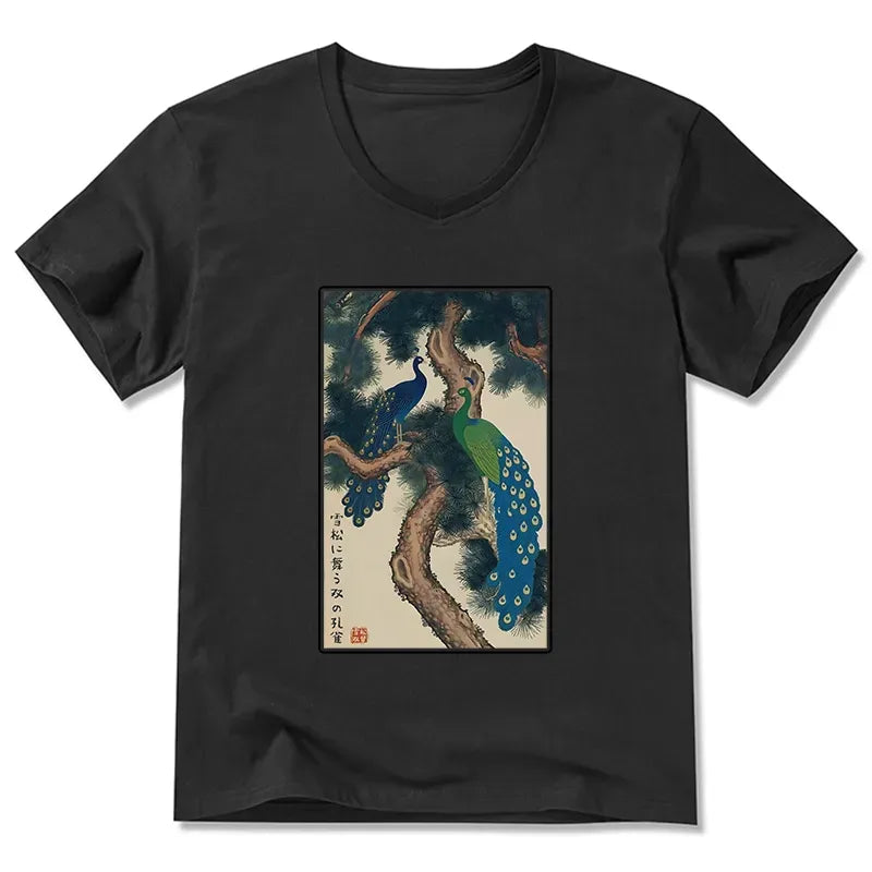 Japanese Woodblock Print V-Neck Tee