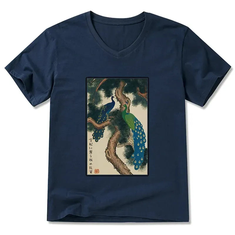 Peacock V-Neck T-Shirt for Summer