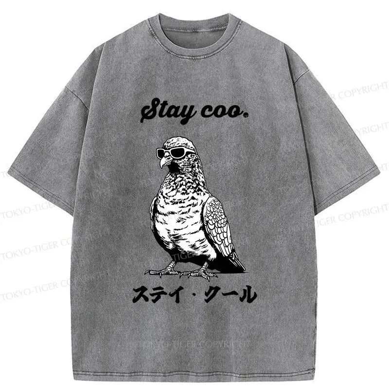 Keep Cool Pigeon Washed T-Shirt Gift Idea
