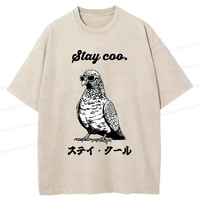 Keep Cool Pigeon Washed T-Shirt Gift Idea