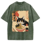 Japanese retro black cat ramen t-shirt