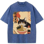 Japanese retro black cat ramen t-shirt