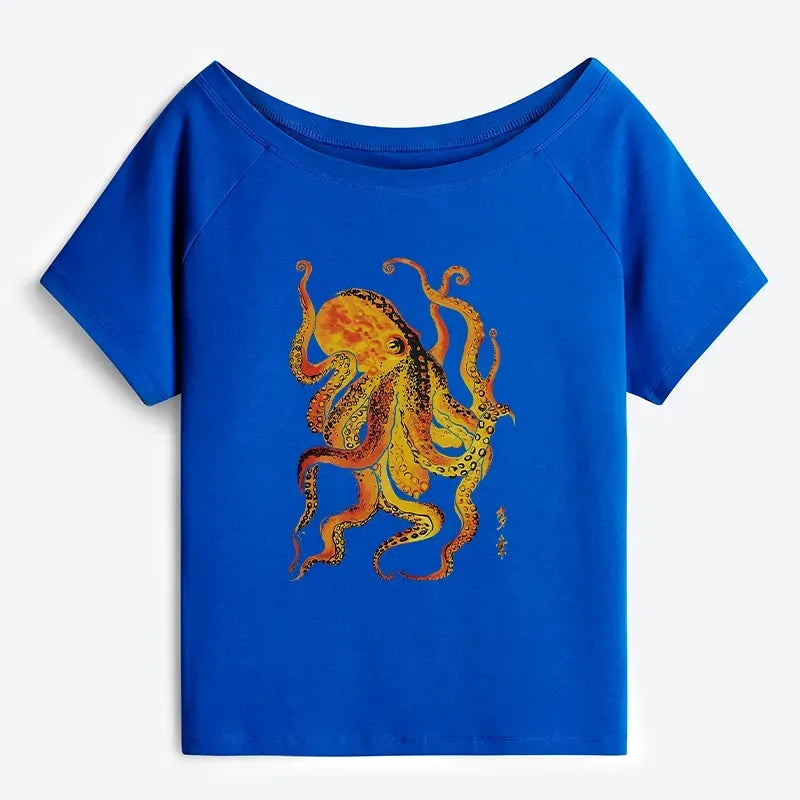 Japanese Octopus Off Shoulder T-Shirt