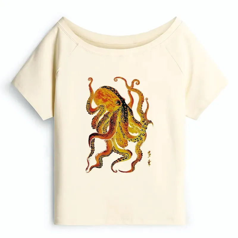 Trendy Japanese Style Octopus T-Shirt
