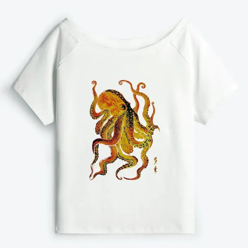 Japanese Octopus Off Shoulder T-Shirt