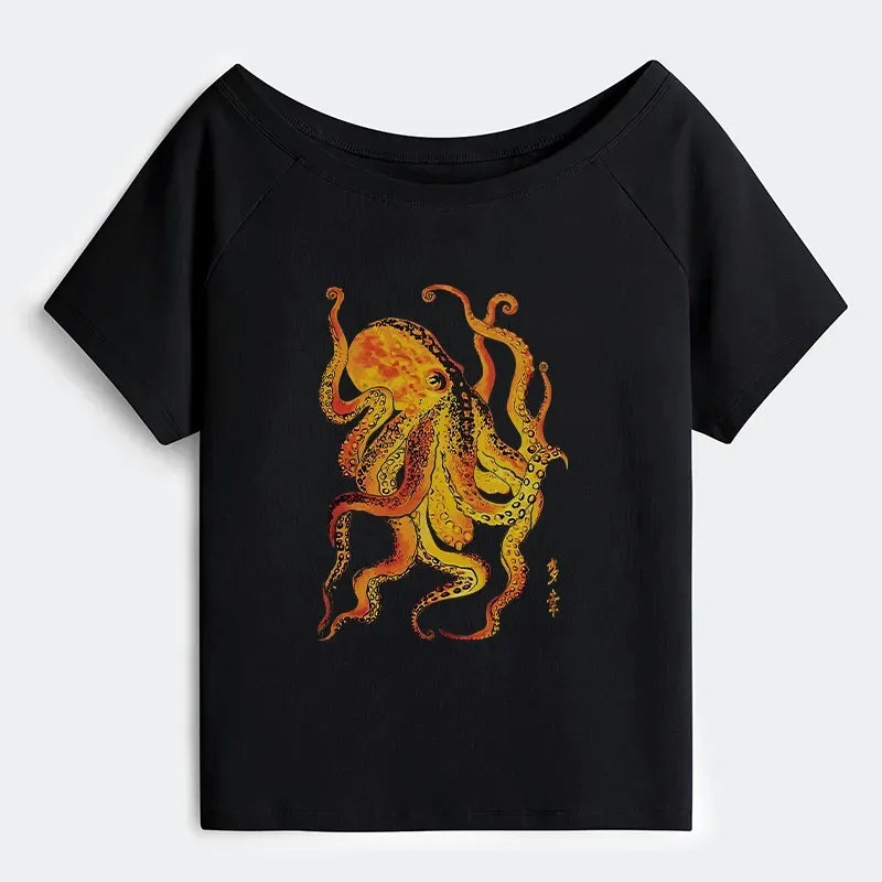 Trendy Japanese Style Octopus T-Shirt