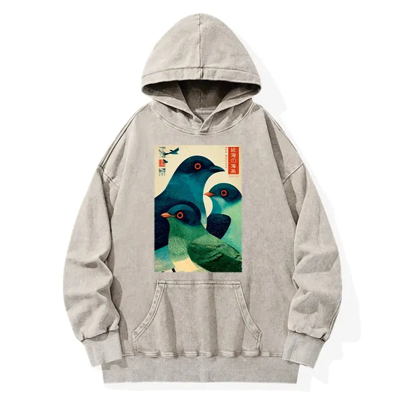 Woodblock Print Hoodie Casual Streetwear