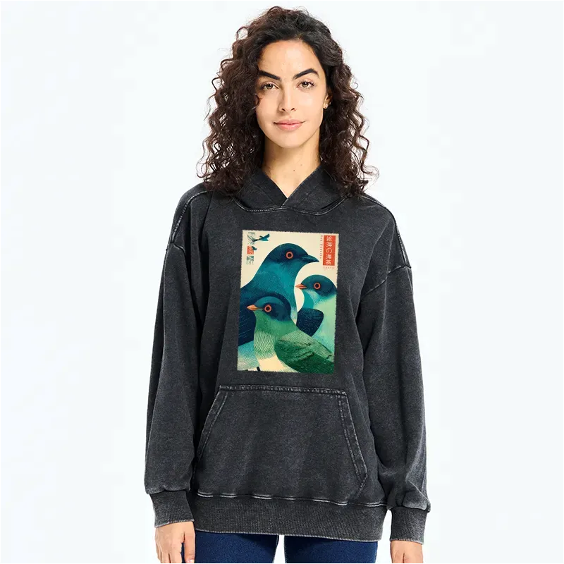 Woodblock Print Hoodie Casual Streetwear