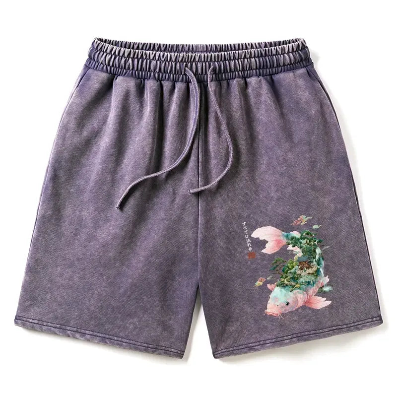 Kyoto-Lion Journey Of The Flowing Koi Washed Shorts