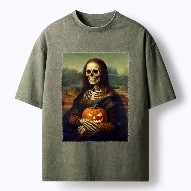 Kyoto-Lion Skeleton Mona Lisa Meme Washed T-Shirt