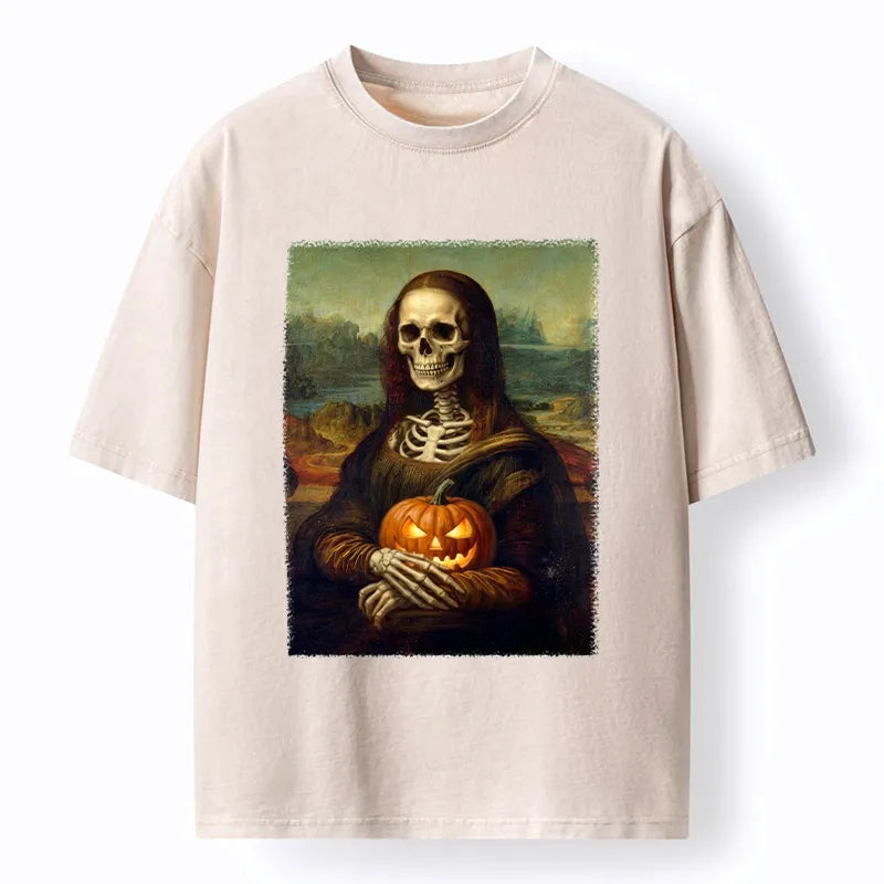 Kyoto-Lion Skeleton Mona Lisa Meme Washed T-Shirt