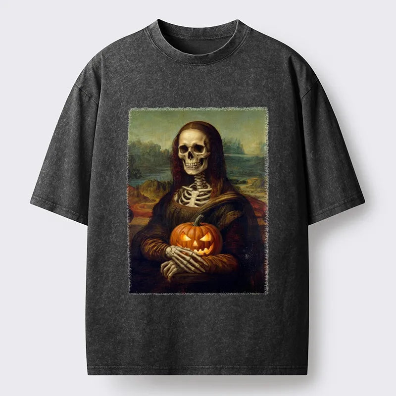 Kyoto-Lion Skeleton Mona Lisa Meme Washed T-Shirt