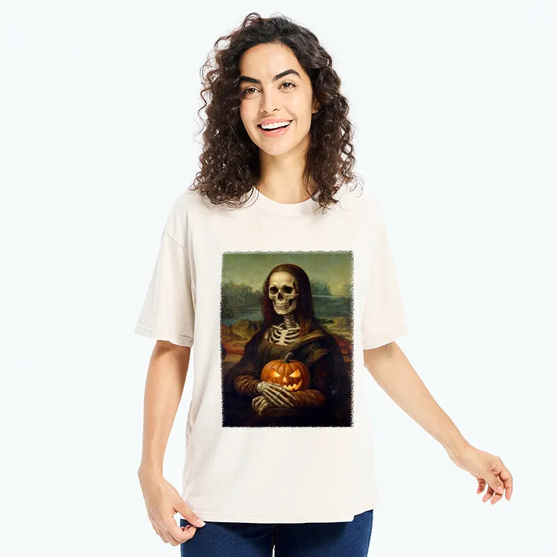 Kyoto-Lion Skeleton Mona Lisa Meme Washed T-Shirt