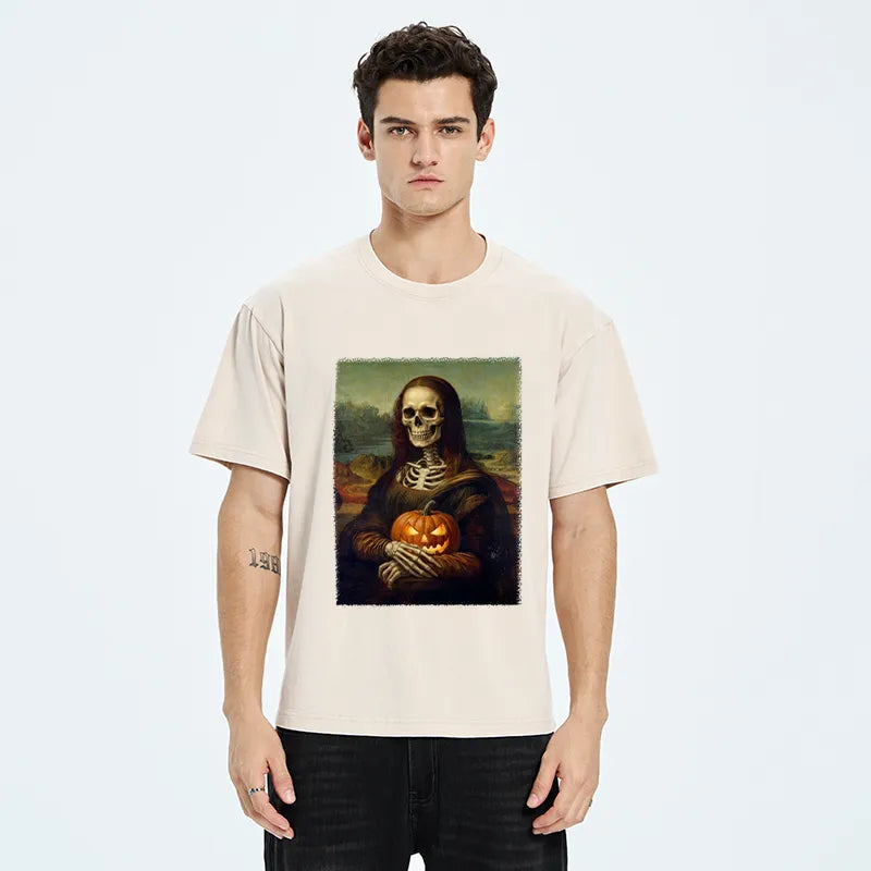 Kyoto-Lion Skeleton Mona Lisa Meme Washed T-Shirt