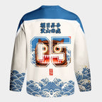Kyoto-Lion Folk Art Tiger Standing On Waves Long-Sleeve Hockey Jersey