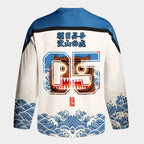 Kyoto-Lion Folk Art Tiger Standing On Waves Long-Sleeve Hockey Jersey