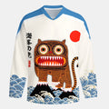 Kyoto-Lion Folk Art Tiger Standing On Waves Long-Sleeve Hockey Jersey
