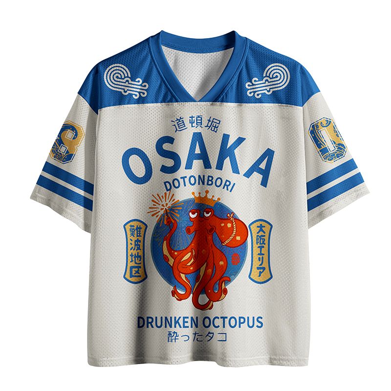 Japanese Retro Octopus Mesh Jersey for Spring