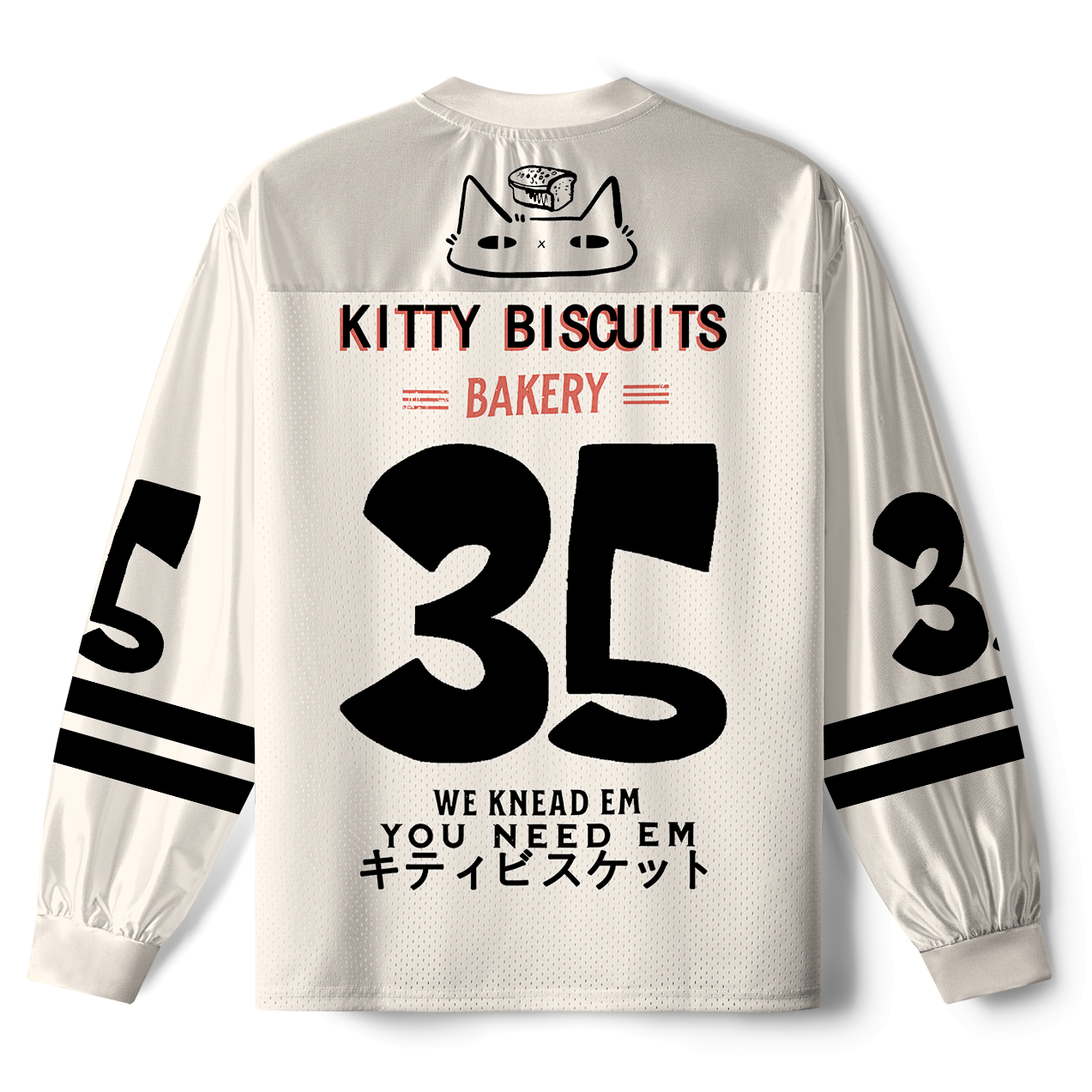Kyoto-Lion Funny Cat Making Biscuits Paneled Long Sleeve Jersey