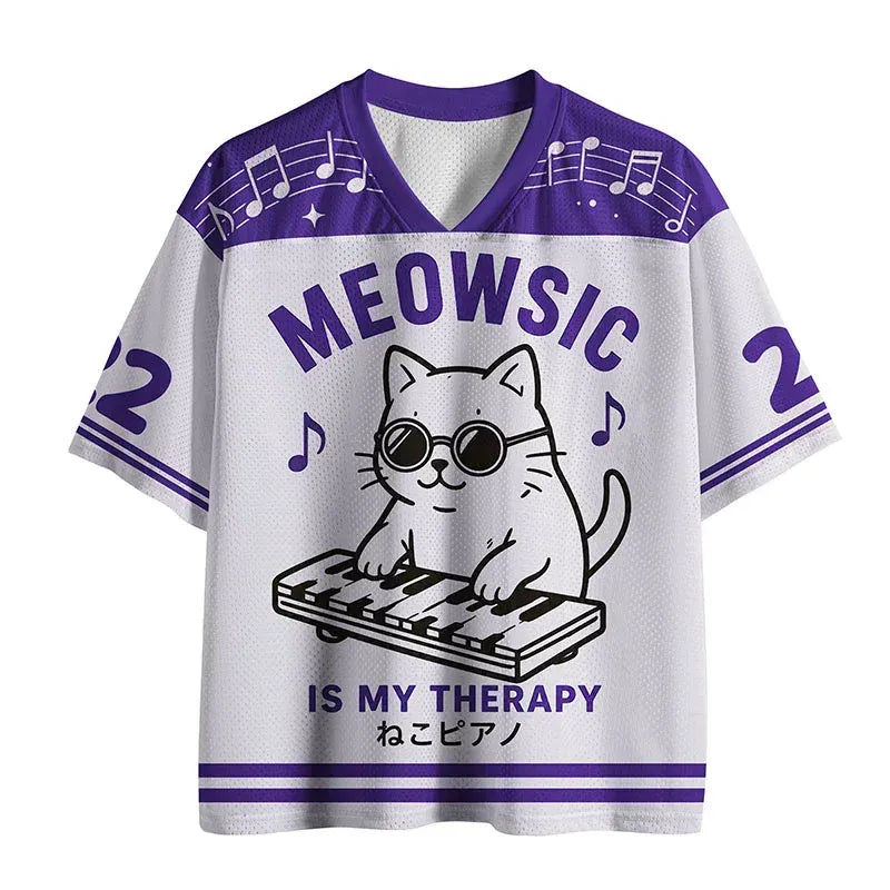 Kyoto-Lion Cat Playing Music Mesh Jersey