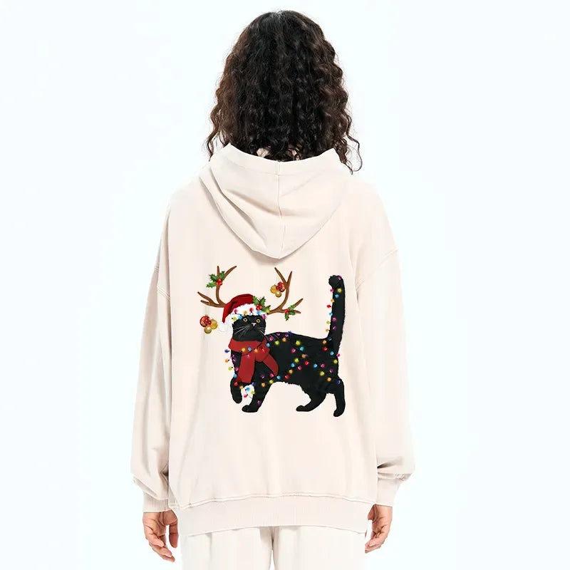 Kyoto-Lion Christmas Black Cat Washed Zip Hoodie
