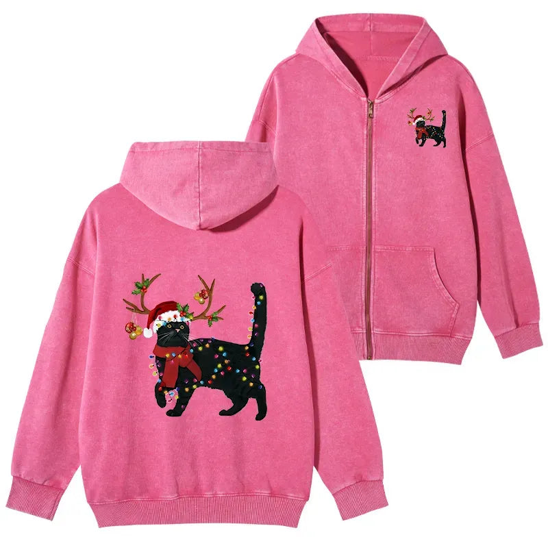 Japanese Black Cat Zip Hoodie Christmas Gift