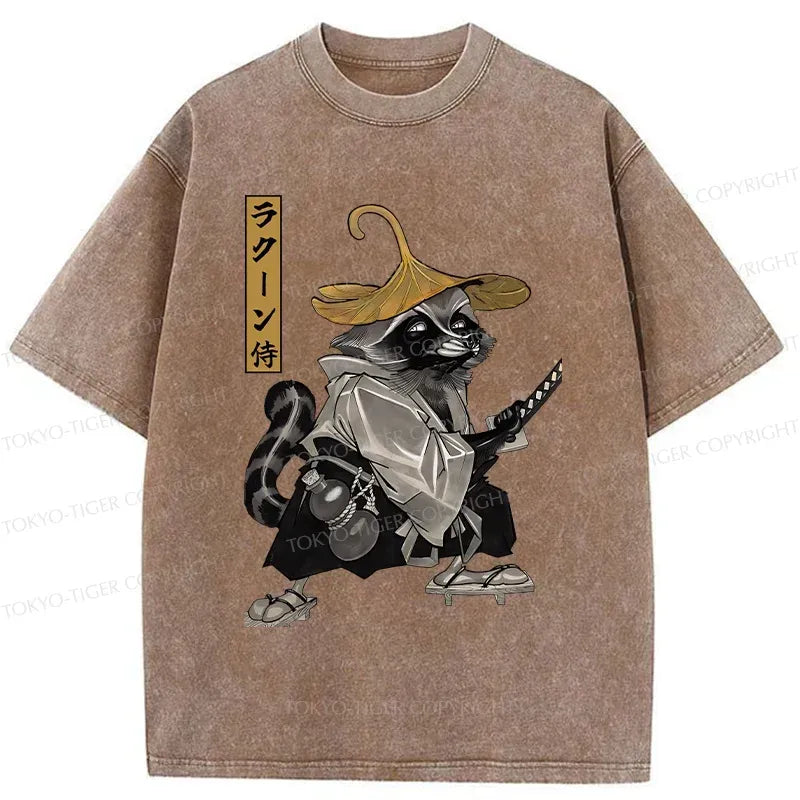 Kyoto-Lion Samurai Raccoon Washed T-Shirt