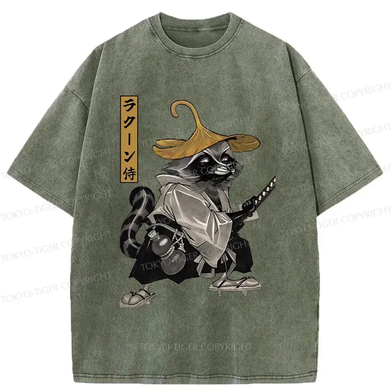 Kyoto-Lion Samurai Raccoon Washed T-Shirt