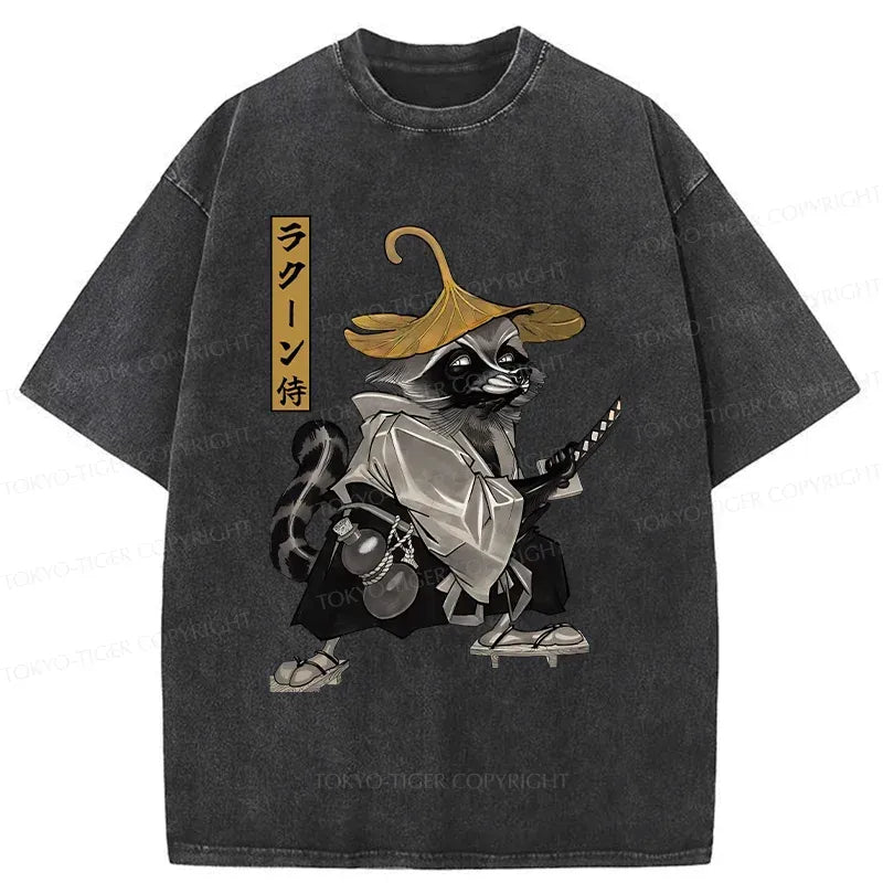Japanese Samurai Washed T-Shirt for Streetwear