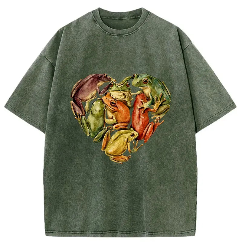 Kyoto-Lion My Heart Is Filled With Frogs Washed T-Shirt