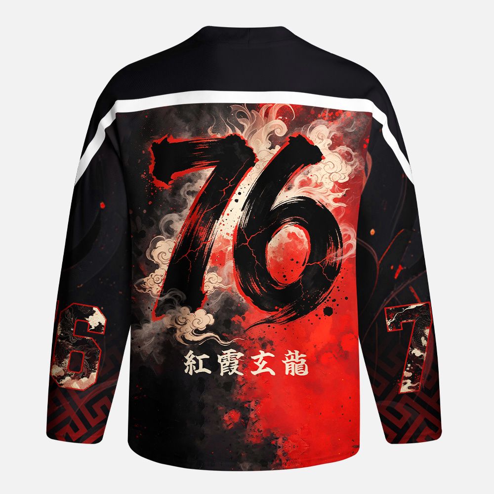 Kyoto-Lion Obsidian Dragon Crimson Sky Long-Sleeve Hockey Jersey