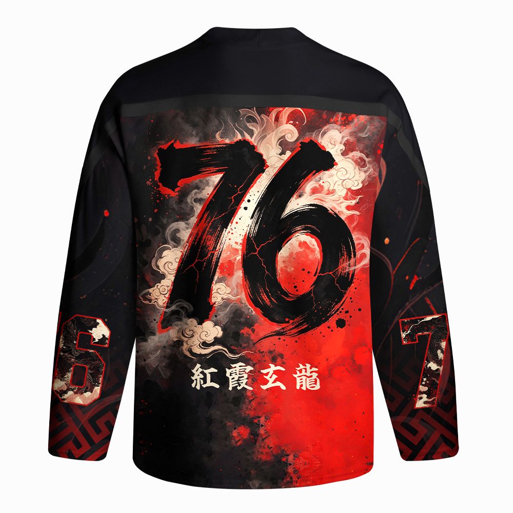 Kyoto-Lion Obsidian Dragon Crimson Sky Long-Sleeve Hockey Jersey