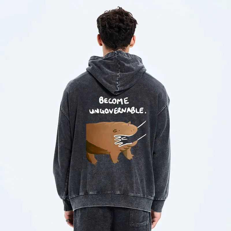 Kyoto-Lion Moo Deng Bites Someone's Arm Washed Zip Hoodie