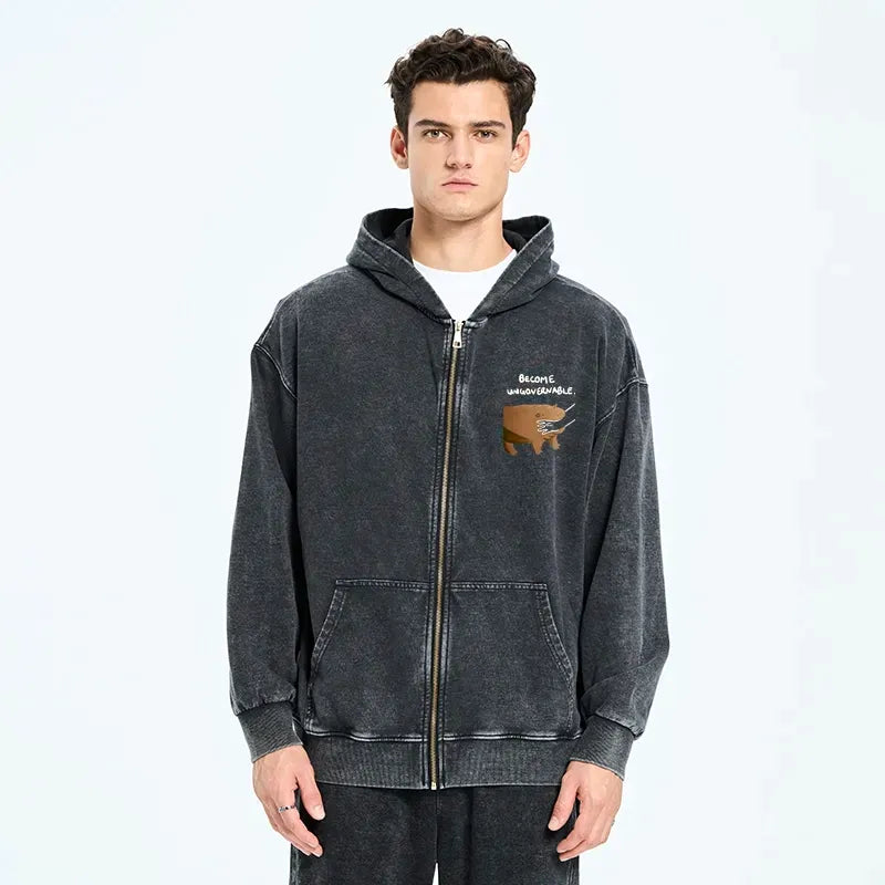 japanese washed zip hoodie for daily wear