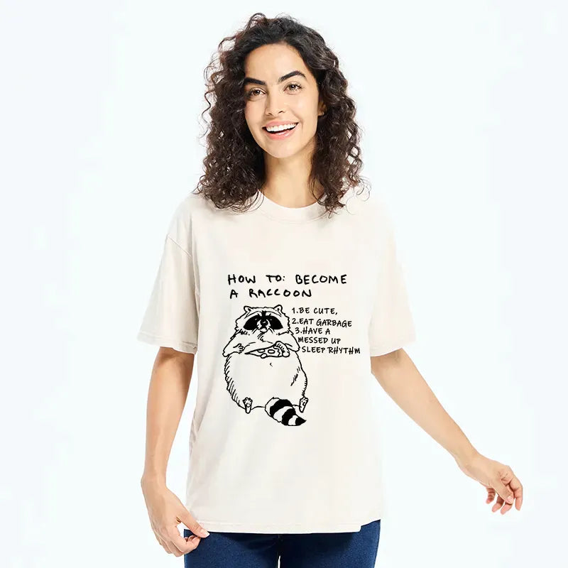 washed raccoon t-shirt for casual wear