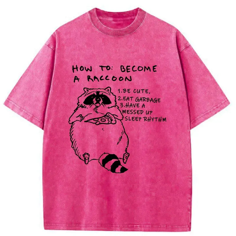 washed raccoon t-shirt for casual wear