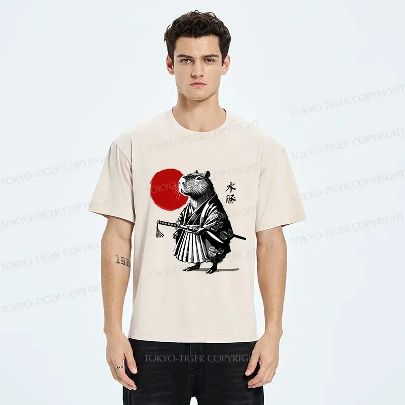 Retro Capybara Samurai T-Shirt for Casual
