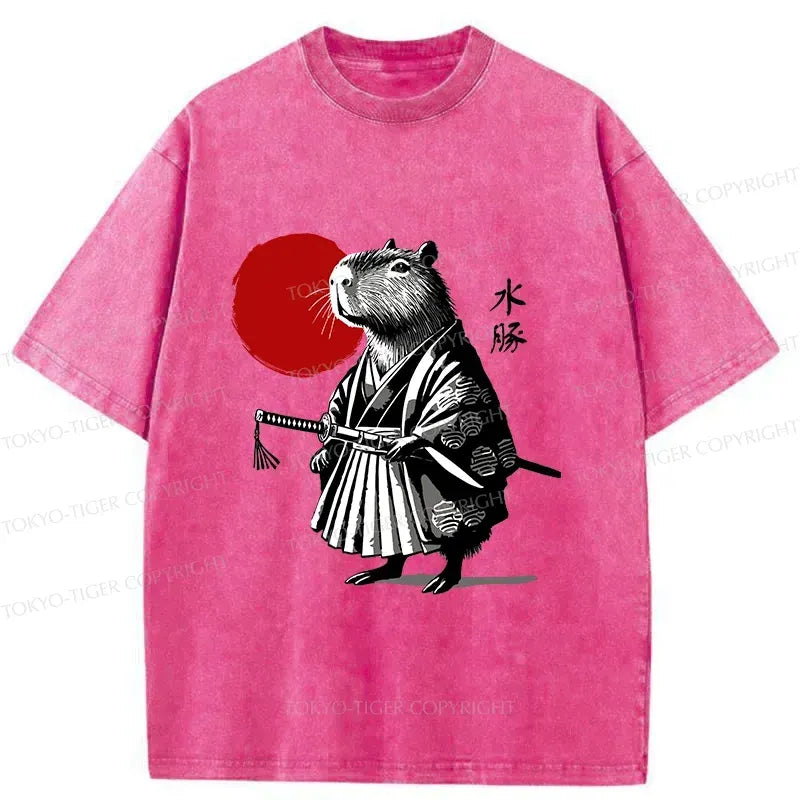 Kyoto-Lion Retro Capybara Samurai Washed T-Shirt